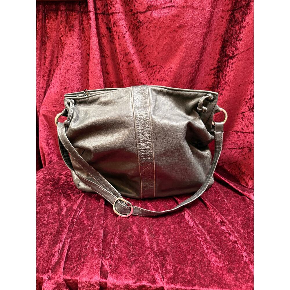 Vintage Accessories - Oversized Hobo Crossbody / Shoulder Bag - Black Leather